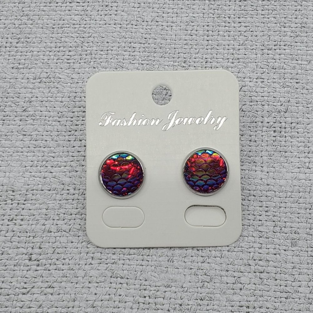 Women's Mermaid Fish Scale Style Postback Stainless Steel Handmade Earrings